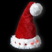 RED PLUSH SANTA HAT 5 BLINKING STARS RED