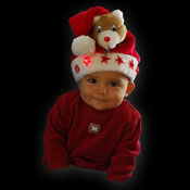 PLUSH SANTA HAT WITH BEAR AND 5 STARS