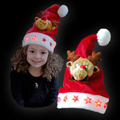 PLUSH SANTA HAT WITH ELK AND 5 STARS KIDS