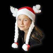 Bonnet de Noël avec Cornes de Cerf  Blanches et tresses Blanches